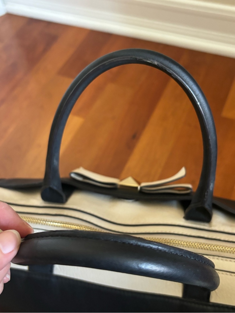 kate spade Black and Cream Leather Satchel with Bow Detail - Picture 8 of 16